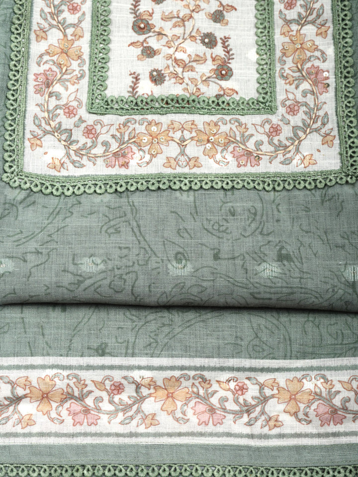 Embroidered Cotton Blend Unstitched Suit With Pant &amp; Dupatta