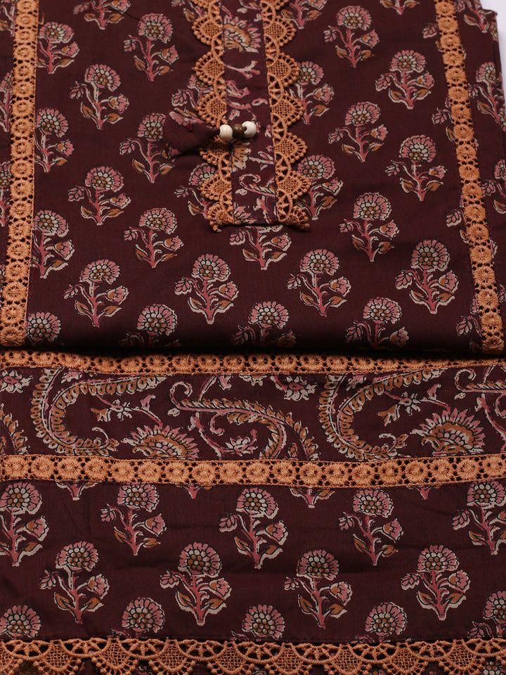 Embroidered Cotton Blend Unstitched Suit With Pant &amp; Dupatta
