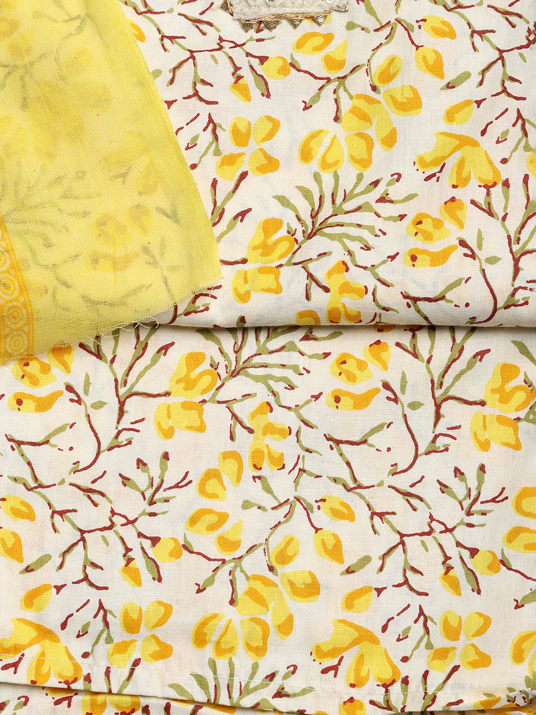 Printed Cotton Blend Unstitched Suit With Dupatta