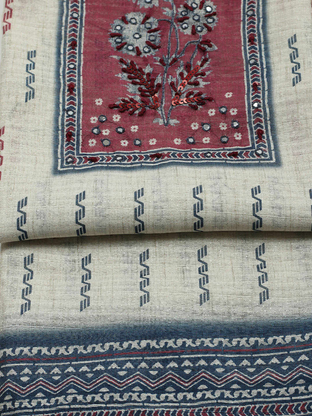 Printed Cotton Blend Unstitched Suit With Pant &amp; Dupatta