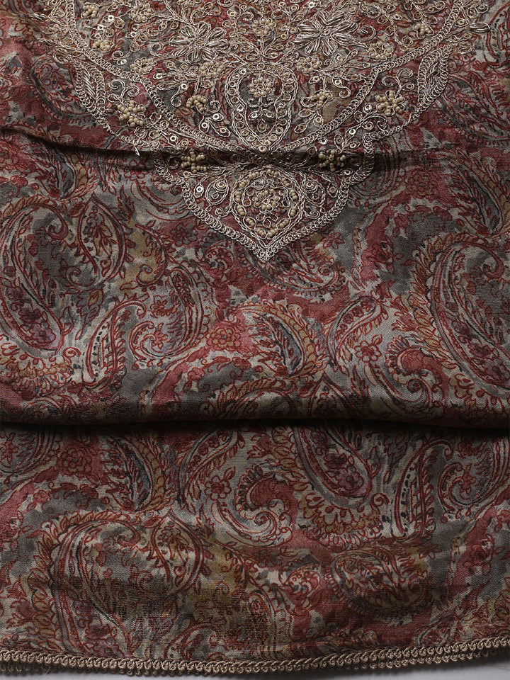 Embroidered Tissue Unstitched Kurta With Pant &amp; Dupatta