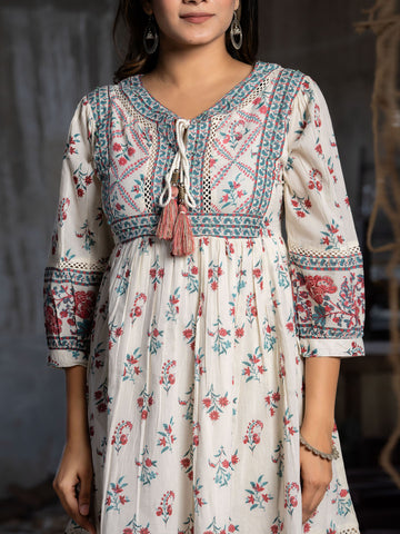 Floral Printed Cotton Blend Dress