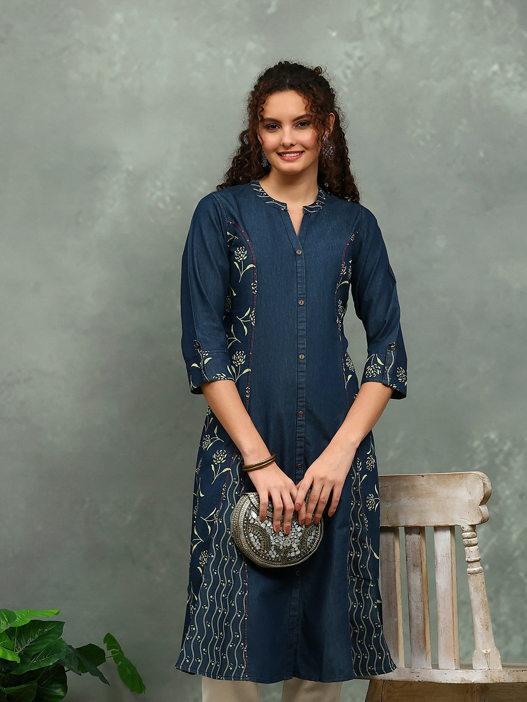 Printed Denim Kurta