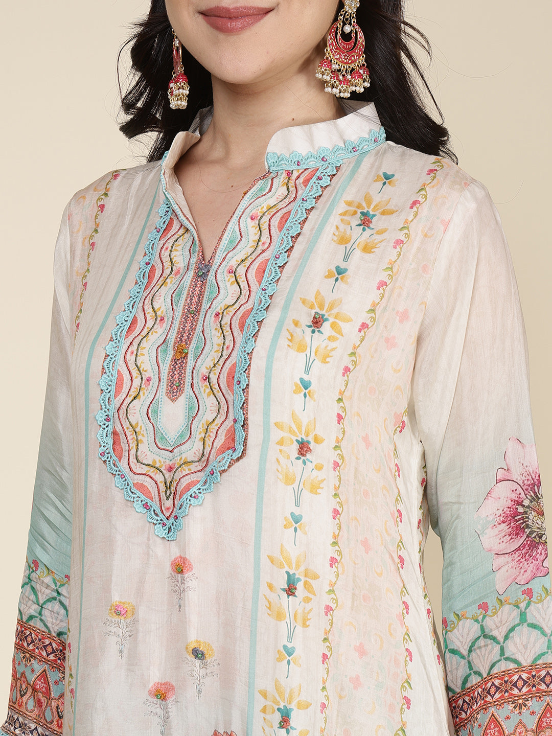 Printed Cotton Blend Kurta With Pants &amp; Dupatta