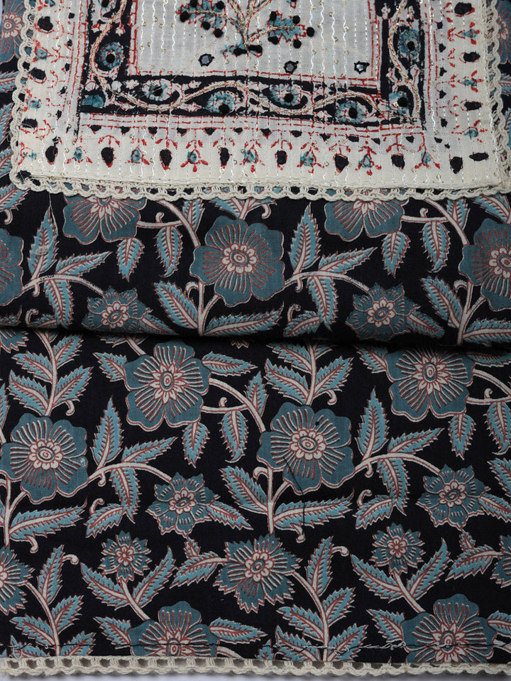 Embroidered Cotton Blend Unstitched Suit With Pant &amp; Dupatta