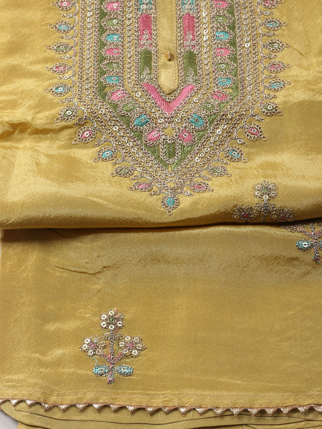 Embroidered Organza Unstitched Kurta With Pant &amp; Dupatta