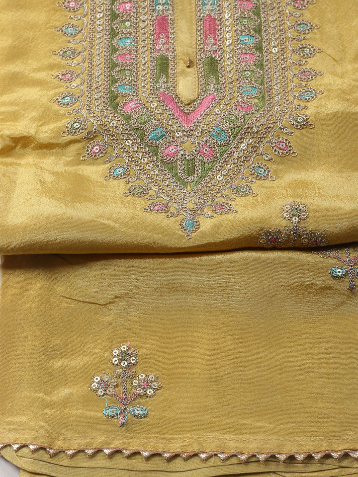 Embroidered Organza Unstitched Kurta With Pant &amp; Dupatta