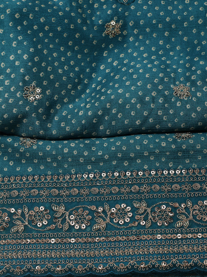 Embroidered Art Silk Unstitched Suit With Dupatta