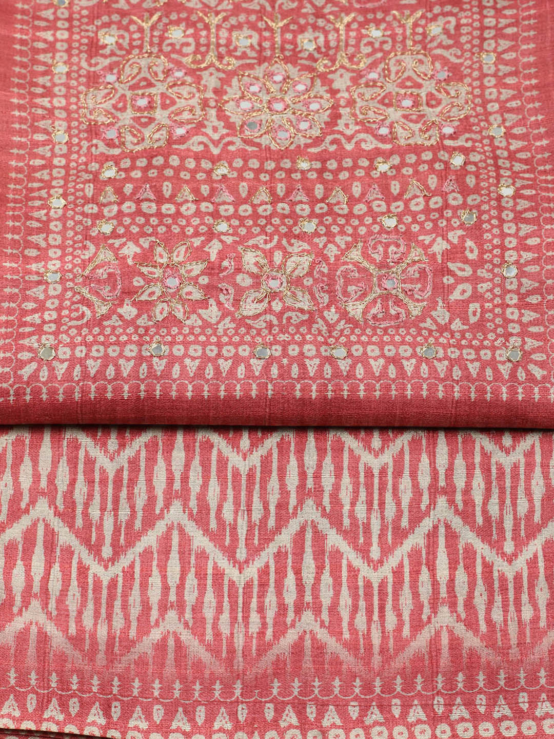 Printed Tussar Unstitched Suit With Pant &amp; Dupatta