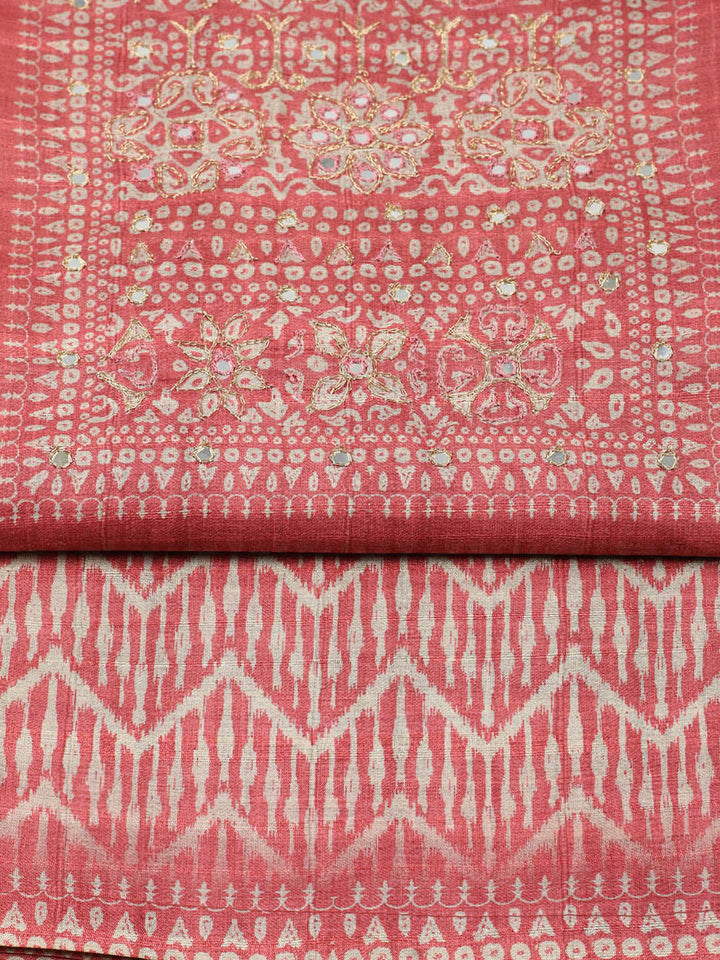 Printed Tussar Unstitched Suit With Pant &amp; Dupatta