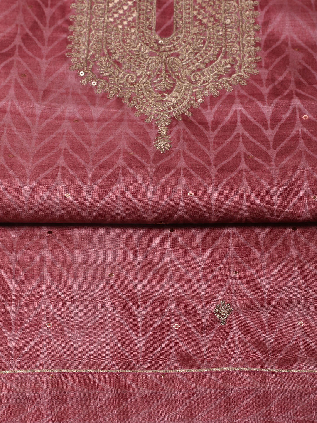 Embroidered Tussar Unstitched Kurta With Pant &amp; Dupatta
