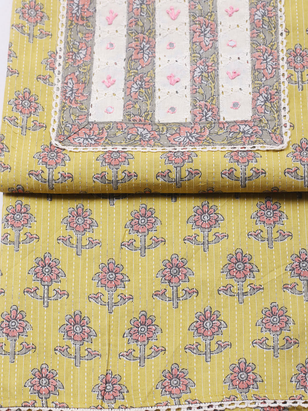 Printed Cotton Blend Unstitched Suit With Pant &amp; Dupatta