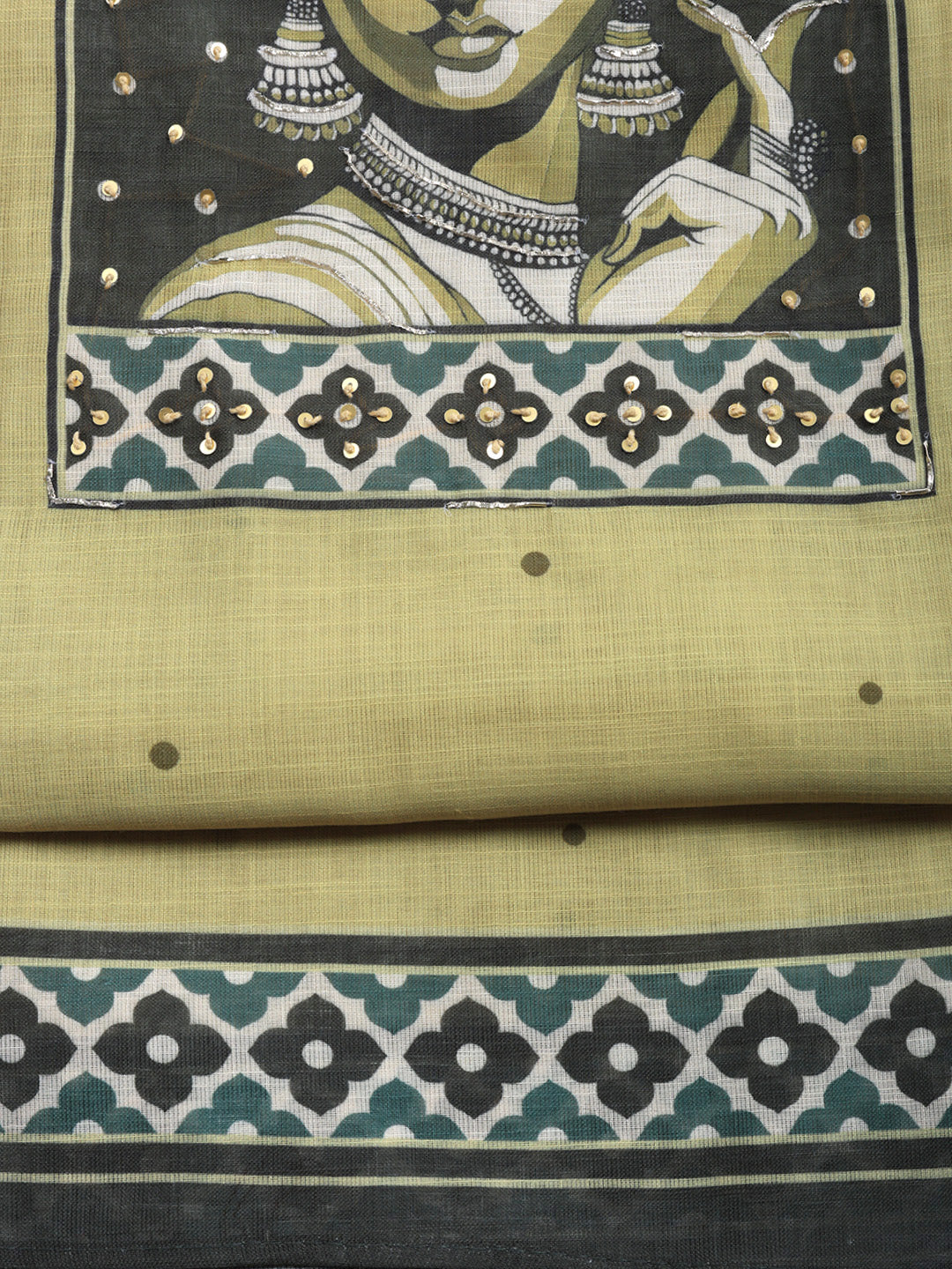 Printed Linen Blend Unstitched Suit With Pant &amp; Dupatta
