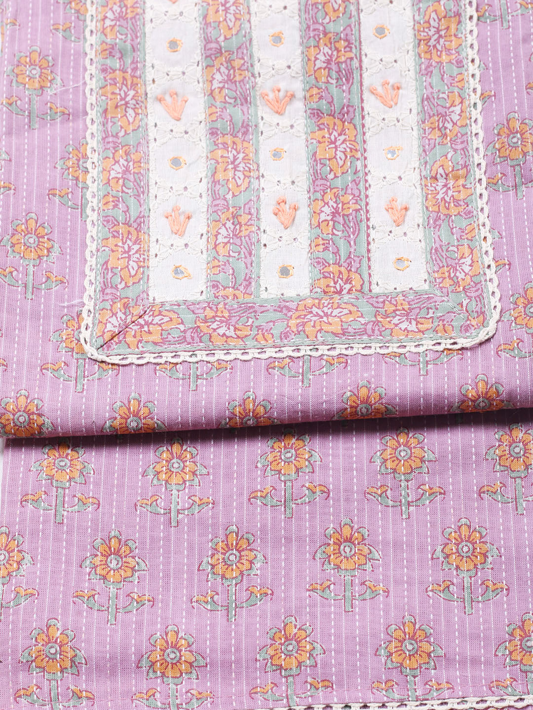 Printed Cotton Blend Unstitched Suit With Pant &amp; Dupatta