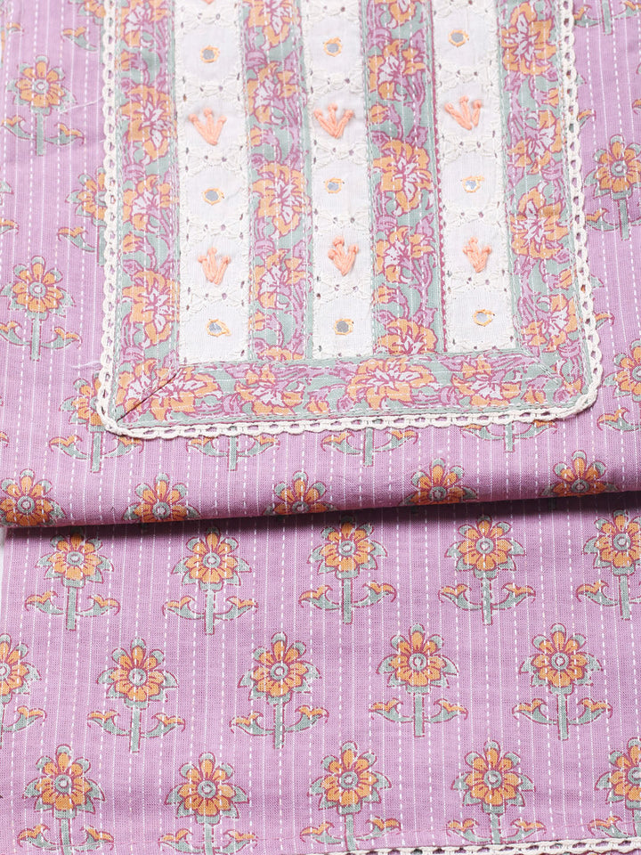 Printed Cotton Blend Unstitched Suit With Pant &amp; Dupatta