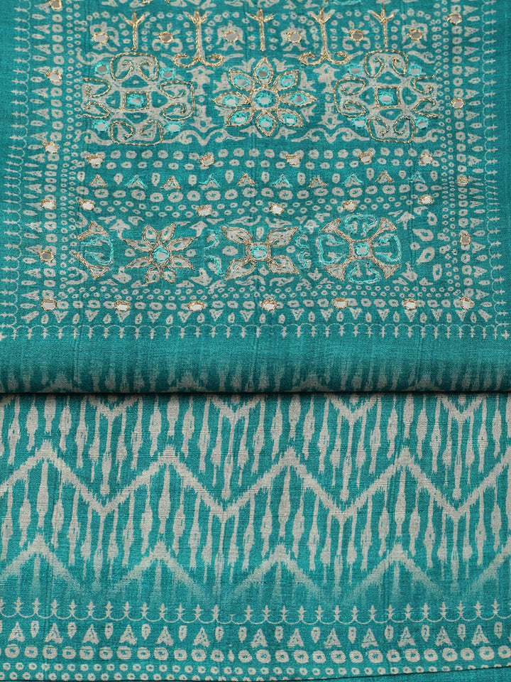 Printed Tussar Unstitched Suit With Pant &amp; Dupatta