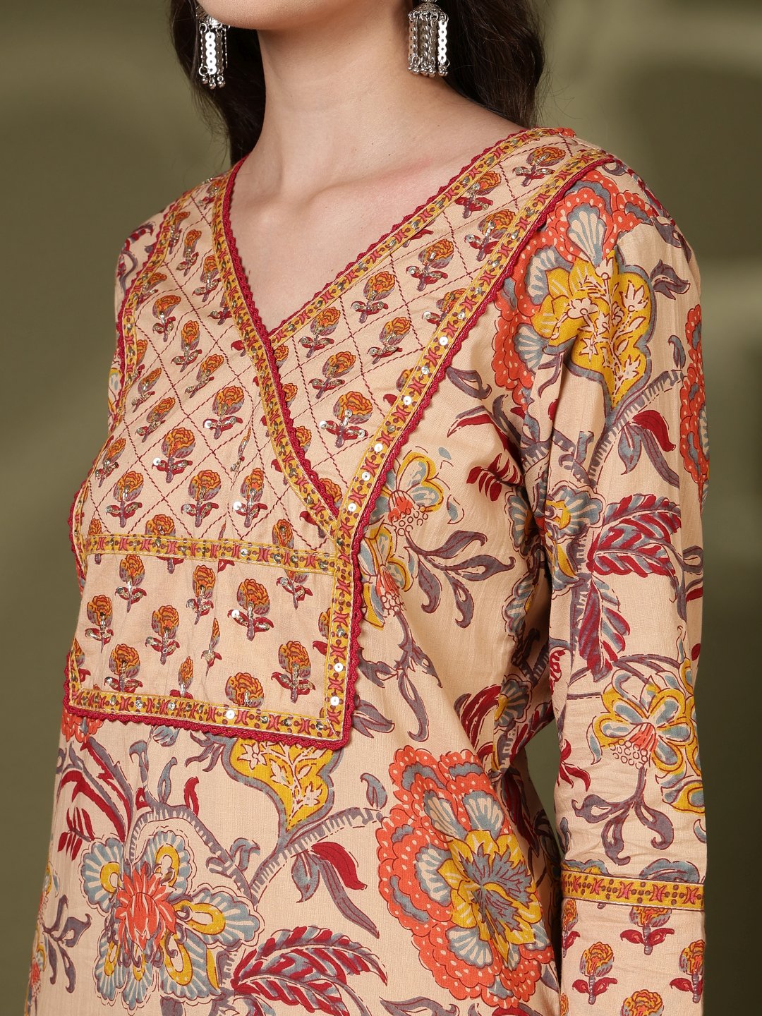 Printed Cotton Blend Kurta With Pant &amp; Dupatta