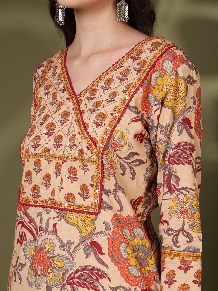 Printed Cotton Blend Kurta With Pant &amp; Dupatta