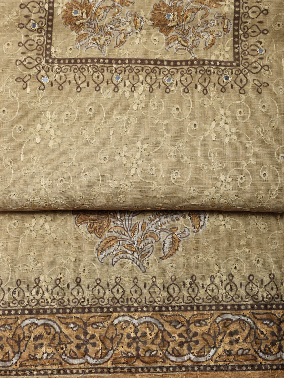 Embroidered Cotton Blend Unstitched Suit With Pant &amp; Dupatta