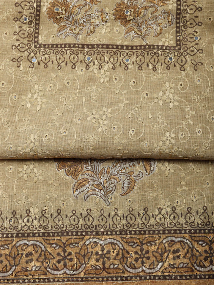 Embroidered Cotton Blend Unstitched Suit With Pant &amp; Dupatta