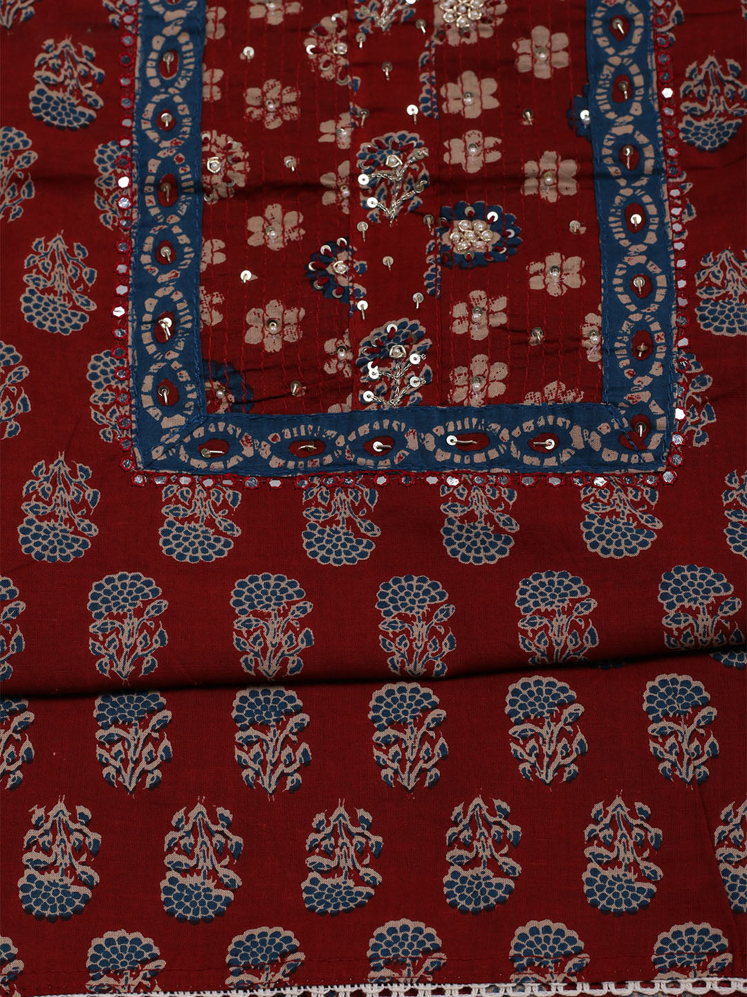Printed Cotton Blend Unstitched Suit With Dupatta