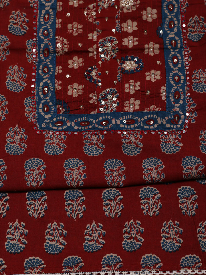 Printed Cotton Blend Unstitched Suit With Dupatta