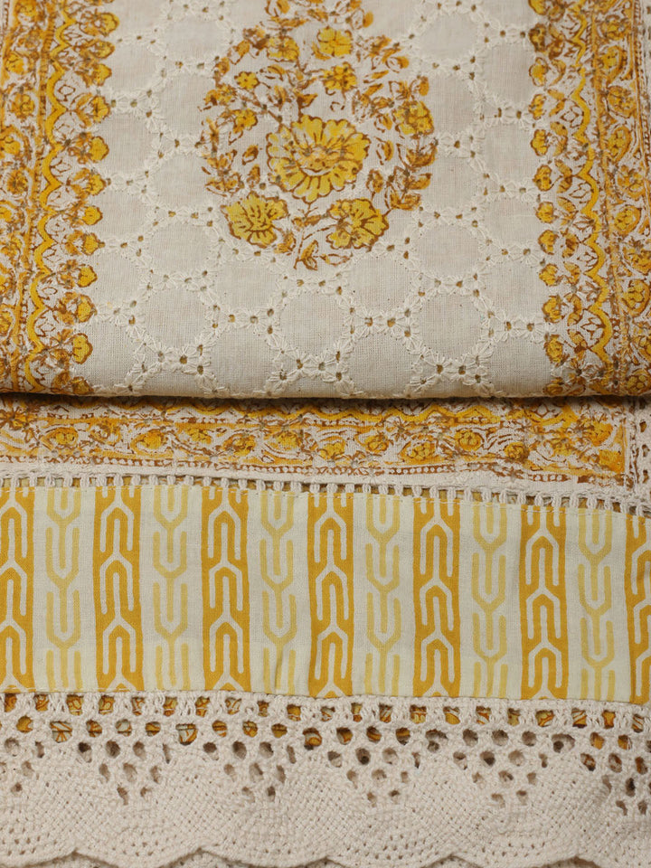 Embroidered Cotton Unstitched Suit With Pant Dupatta