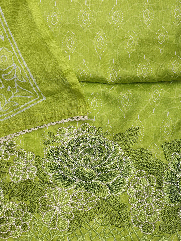 Neck Embroidered Cotton Blend Unstitched Suit With Dupatta