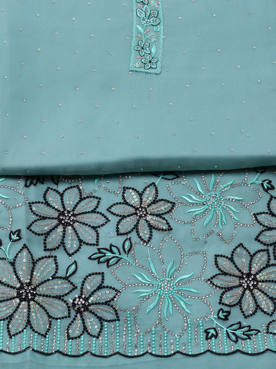 Embellished Organza Unstitched Suit With Pant &amp; Dupatta