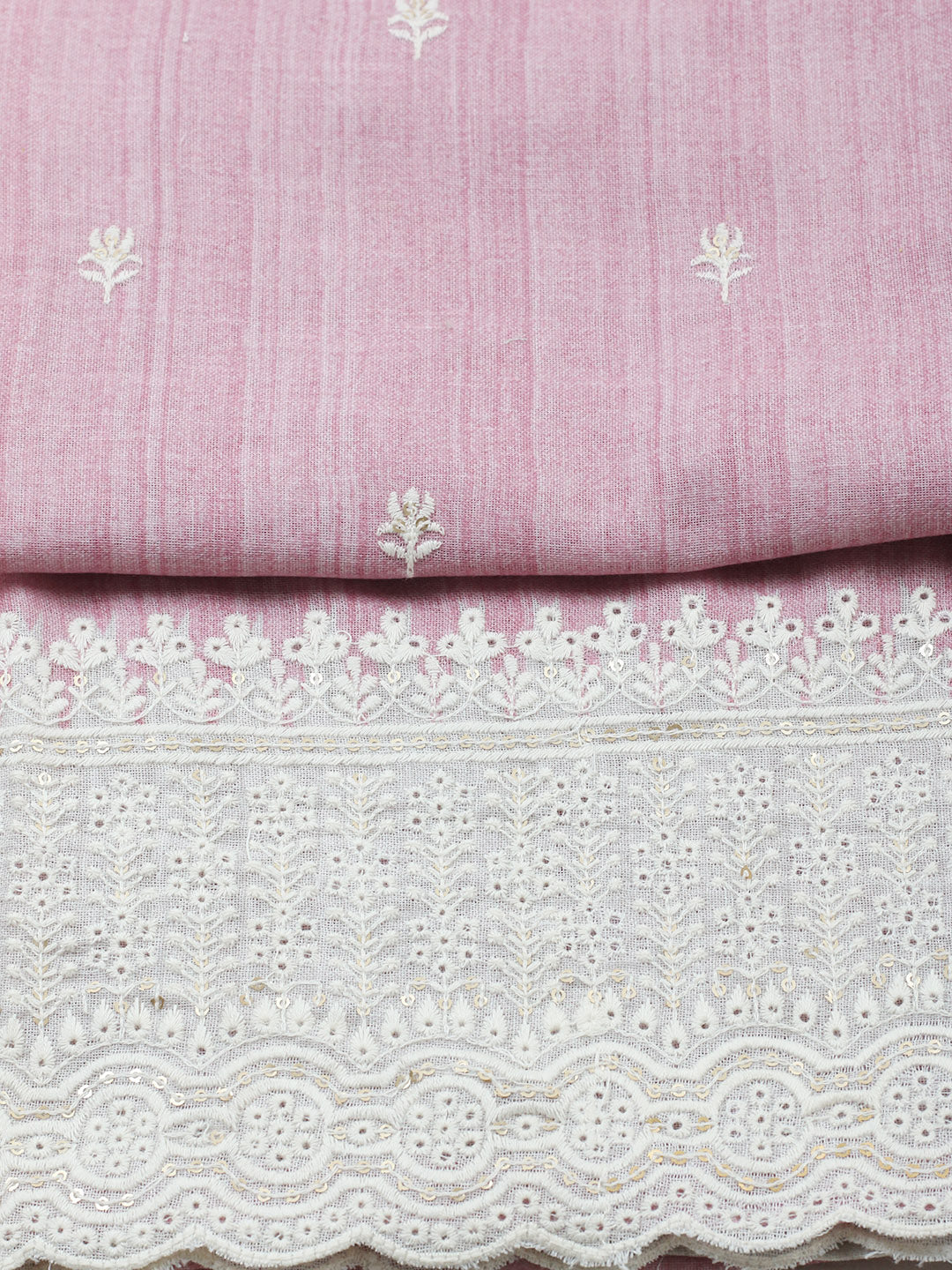 Embroidered Linen Blend Unstitched Suit With Pant &amp; Dupatta