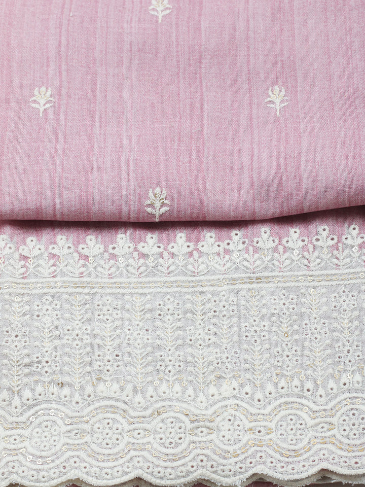 Embroidered Linen Blend Unstitched Suit With Pant &amp; Dupatta