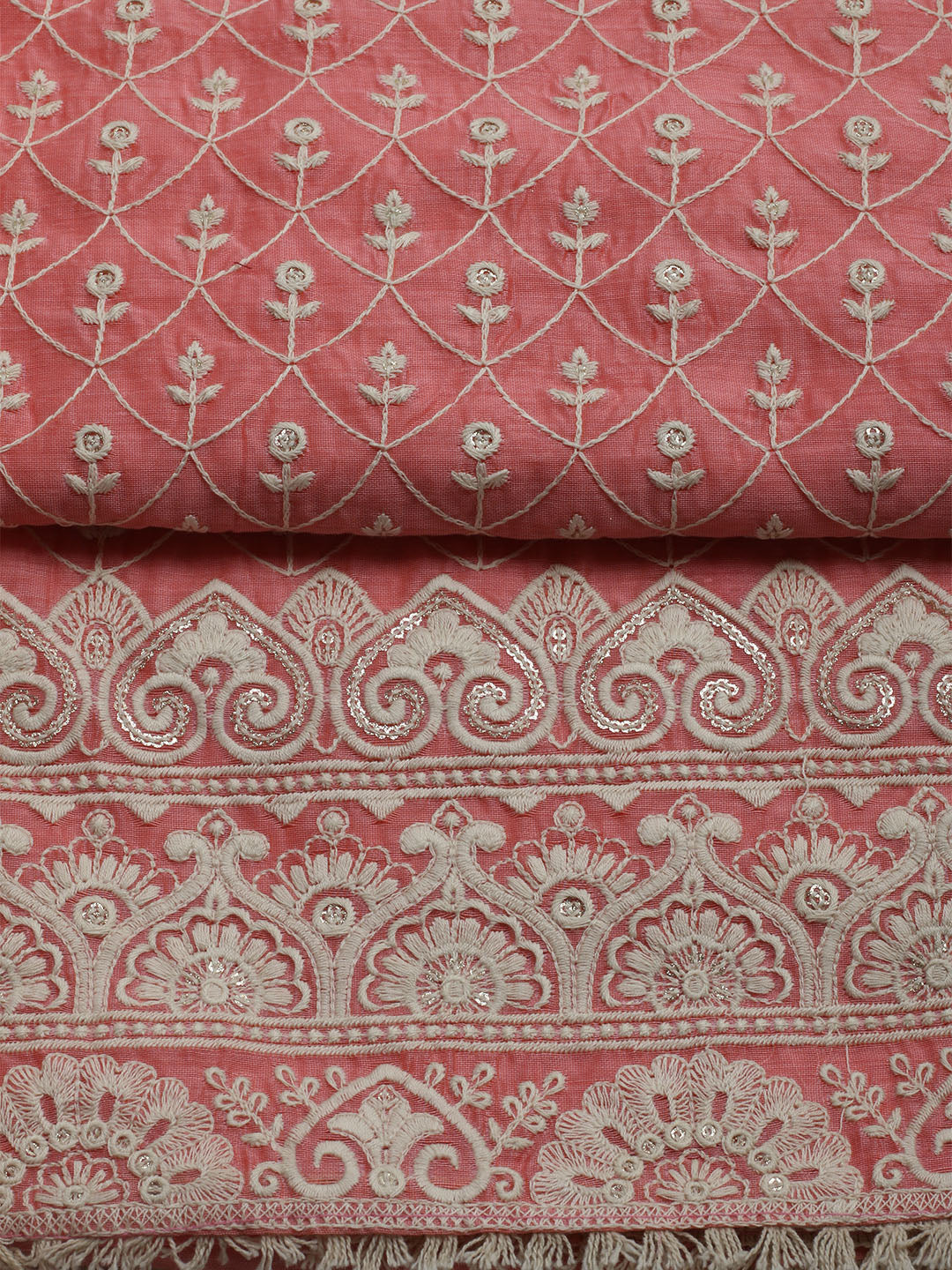 Embroidered Chanderi Unstitched Kurta With Pant & Dupatta