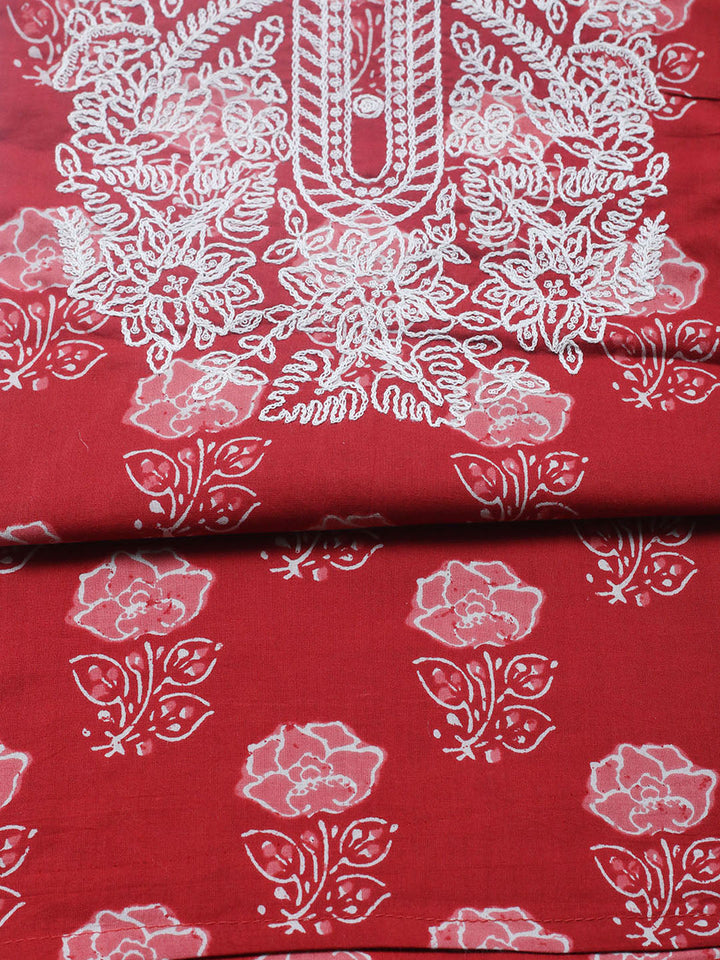 Embroidered Cotton Blend Unstitched Suit With Pant &amp; Dupatta
