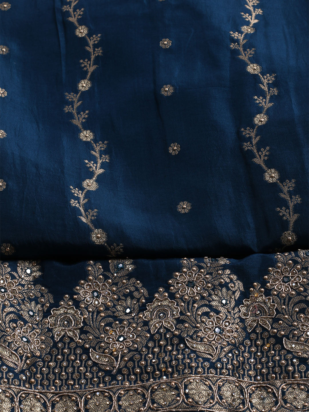 Embroidered Art Silk Unstitched Suit With Dupatta