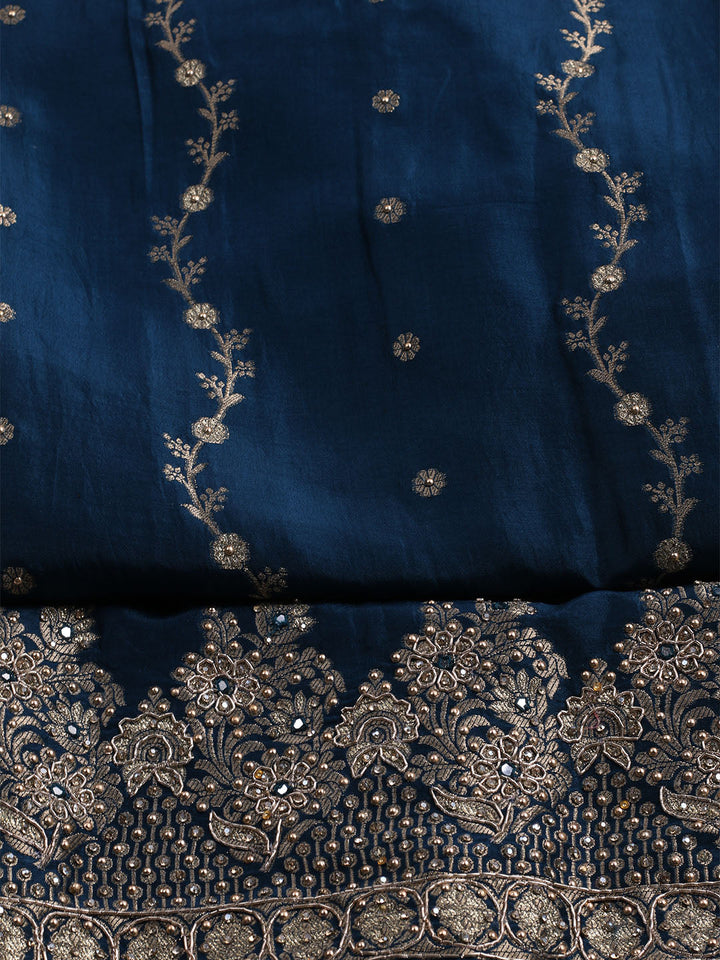 Embroidered Art Silk Unstitched Suit With Dupatta