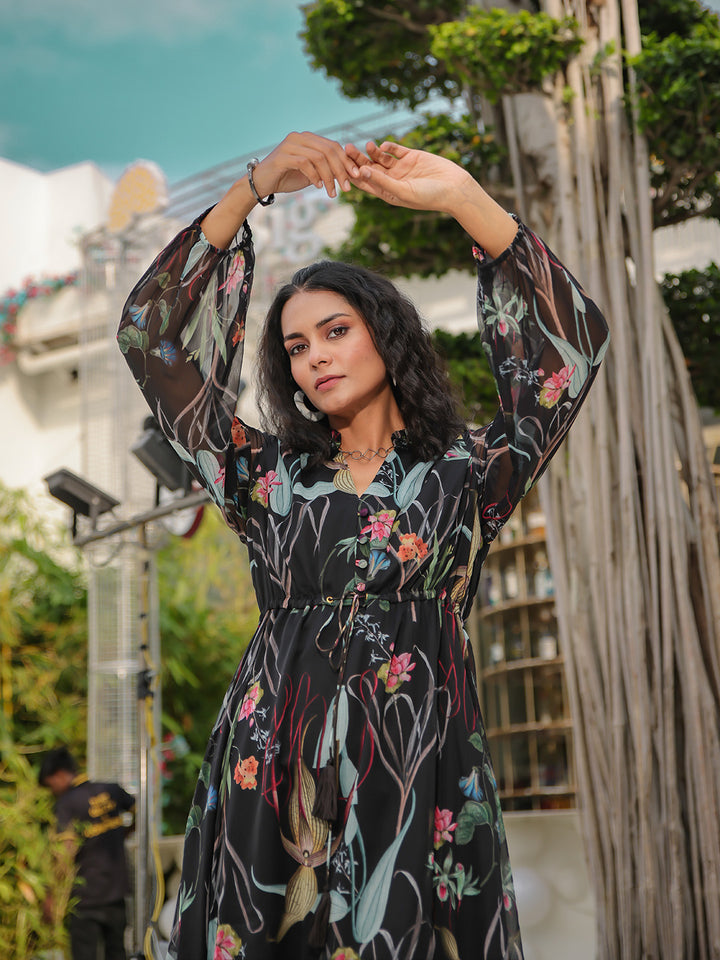 Black Art Silk Embroidered Kurta