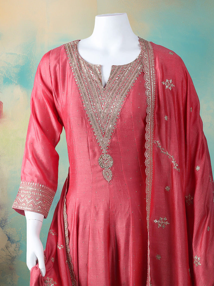 Embroidered Art Silk Stitched Kurta With Pant &amp; Dupatta