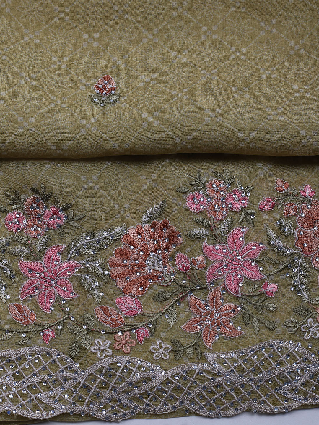 Embroidered Organza Unstitched Suit With Dupatta