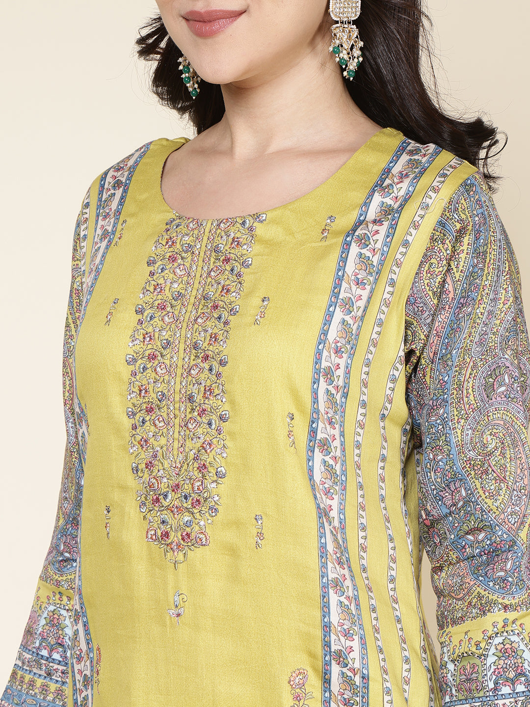 Printed Cotton Blend Kurta With Pants & Dupatta