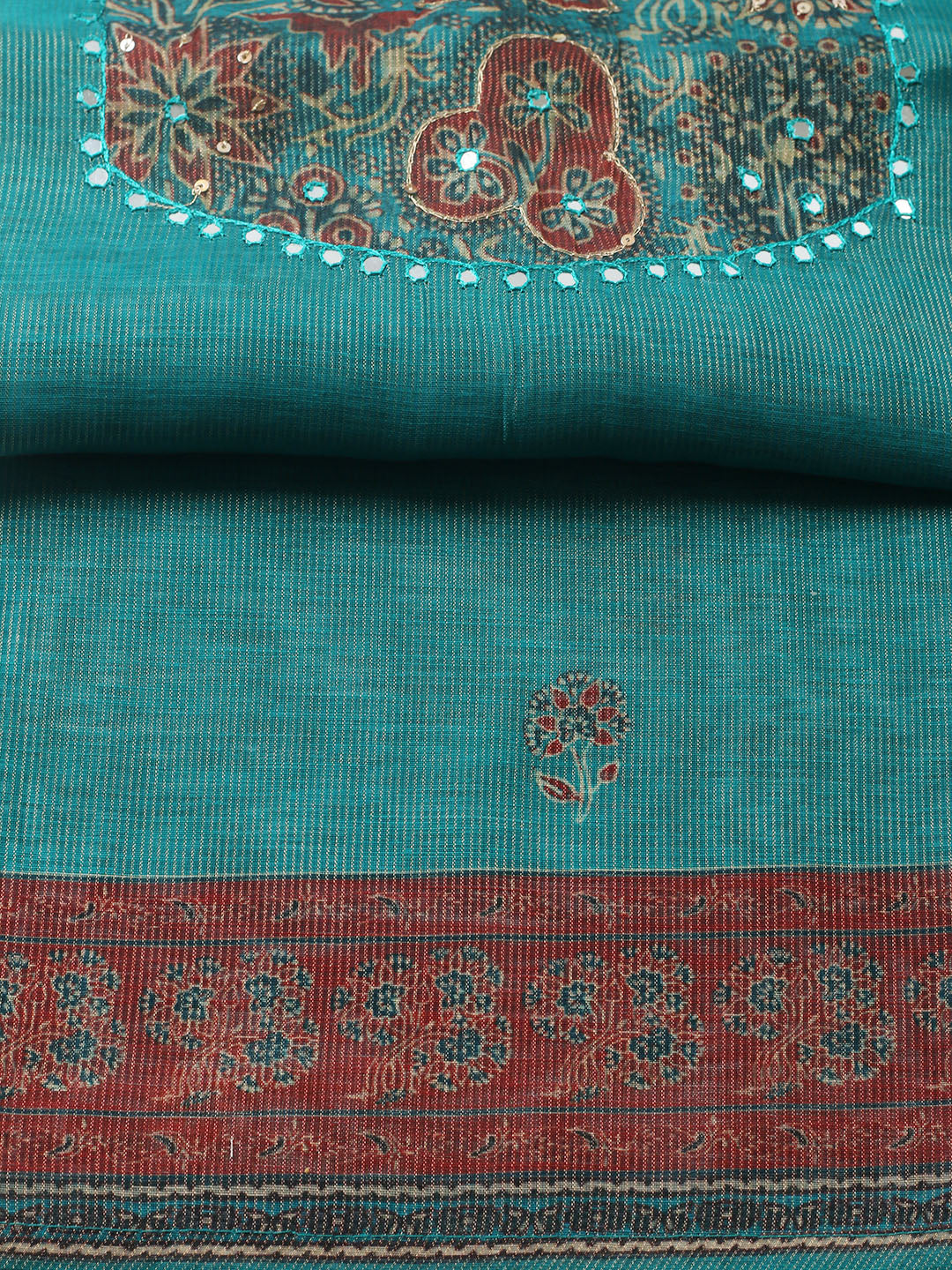 Embroidered Chanderi Unstitched Suit With Pant &amp; Dupatta