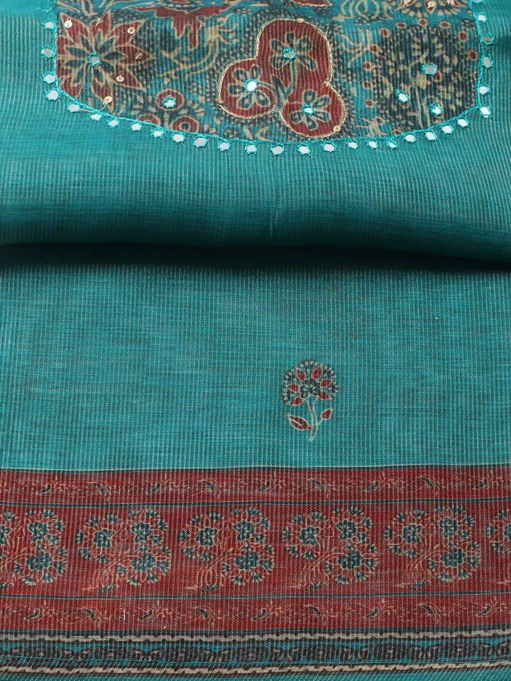 Embroidered Chanderi Unstitched Suit With Pant &amp; Dupatta