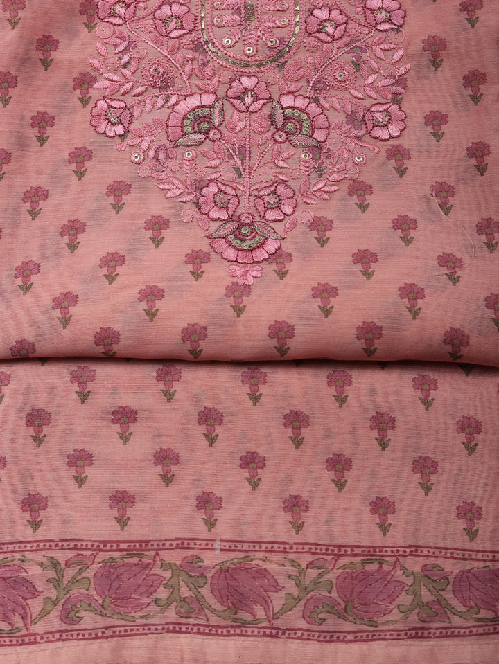 Embroidered Cotton Blend Unstitched Suit With Pant &amp; Dupatta