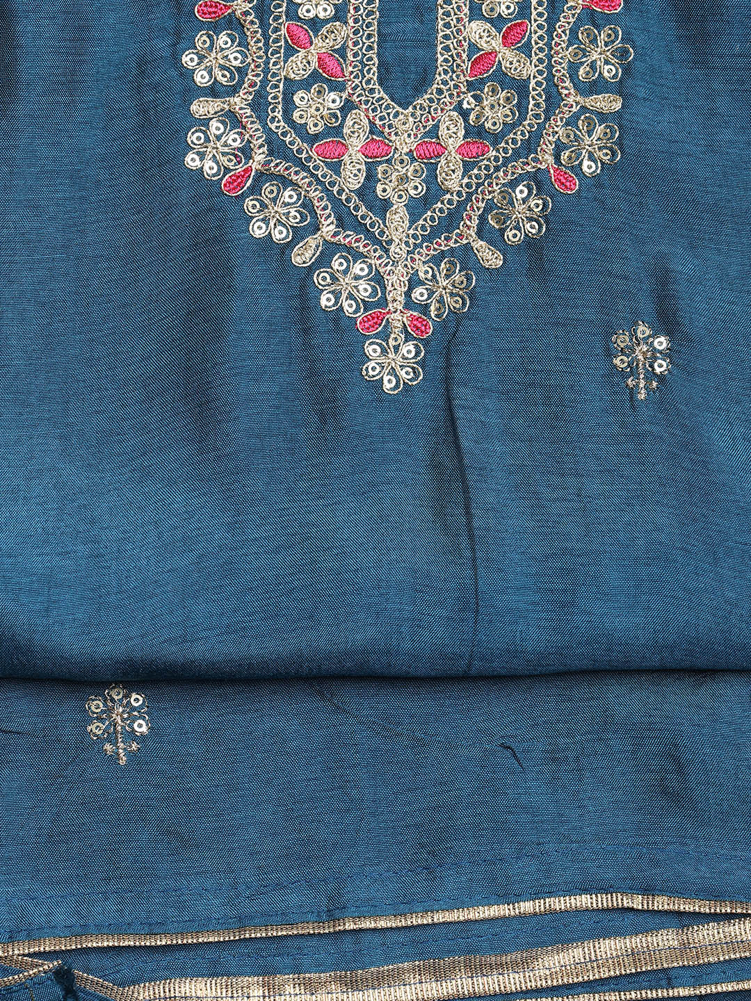Embroidered Chanderi Unstitched Suit With Dupatta