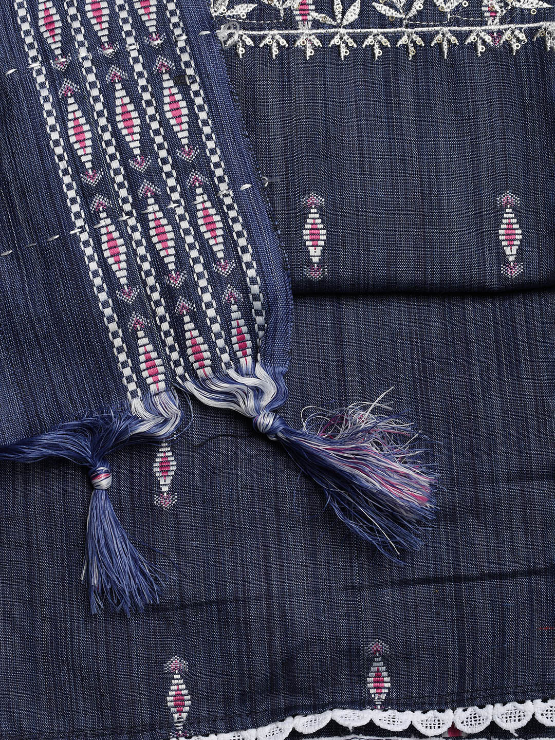 Neck Embroidered Cotton Blend Unstitched Suit With Dupatta