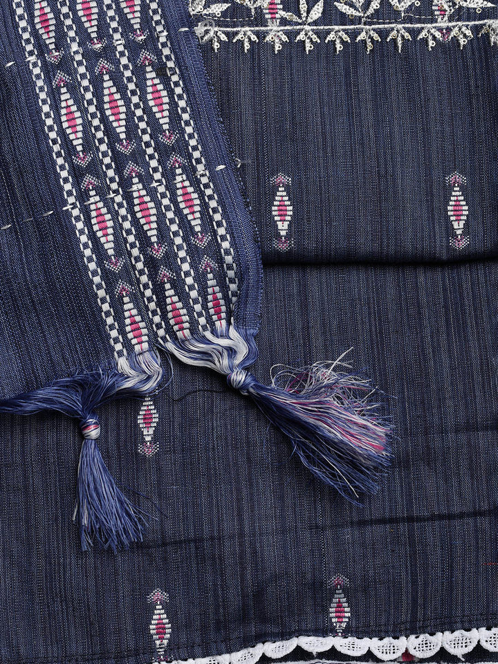 Neck Embroidered Cotton Blend Unstitched Suit With Dupatta