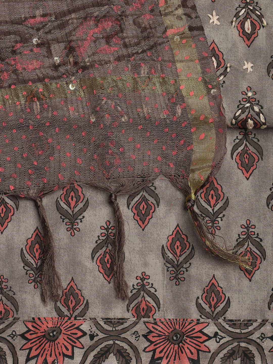 Printed Cotton Blend Unstitched Suit With Dupatta