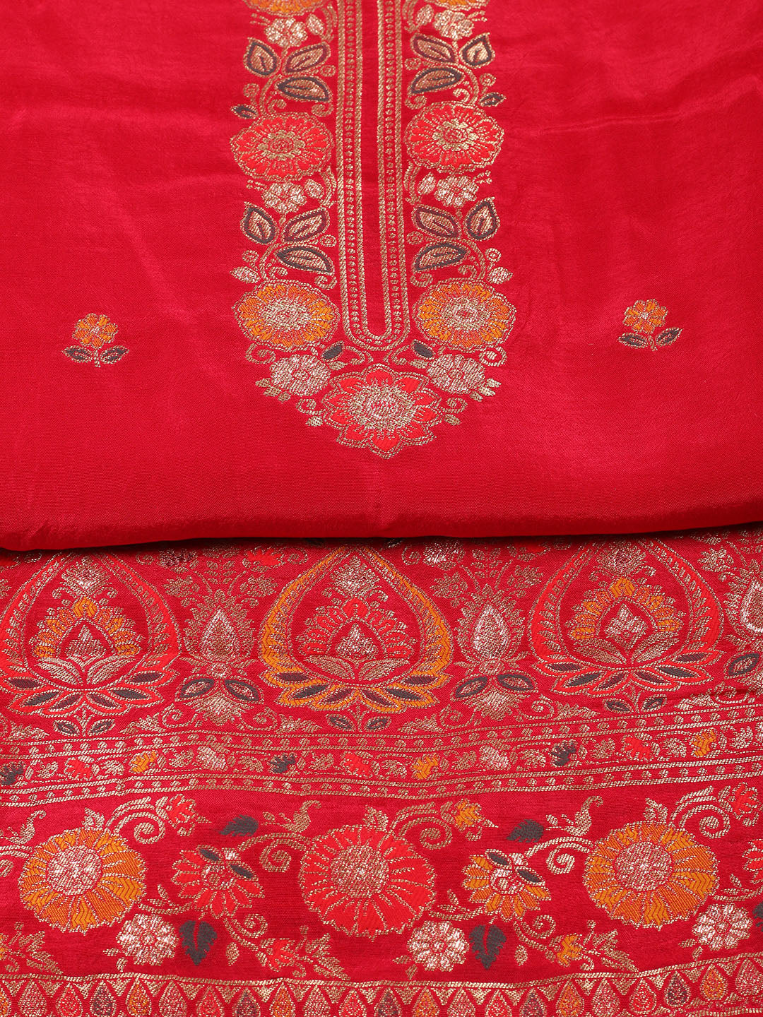 Embroidered Chanderi Unstitched Suit With Pant &amp; Dupatta