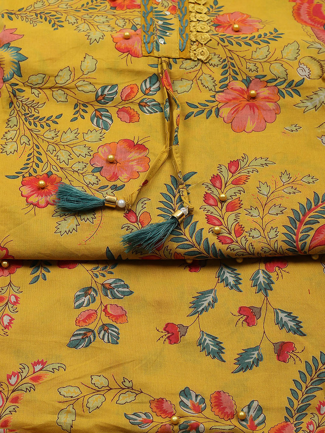 Embroidered Cotton Blend Unstitched Suit With Pant &amp; Dupatta