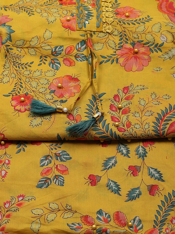 Embroidered Cotton Blend Unstitched Suit With Pant &amp; Dupatta