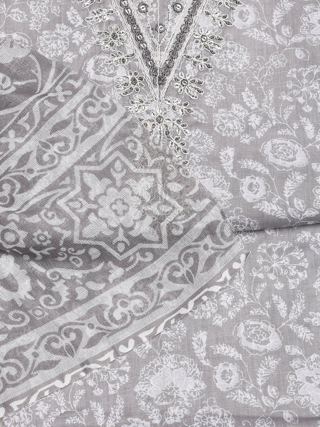 Printed Cotton Blend Unstitched Suit With Dupatta